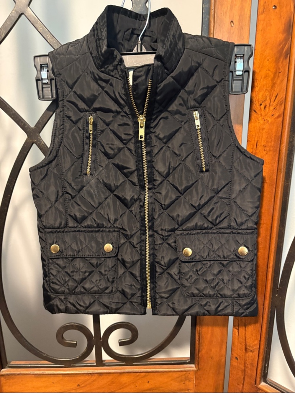 Copper Key Black Quilted Vest with Gold Hardware